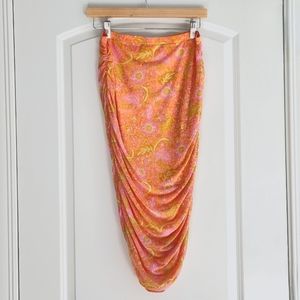 House of Harlow 1960 Orange and Pink Ruched Floral Skirt‎
